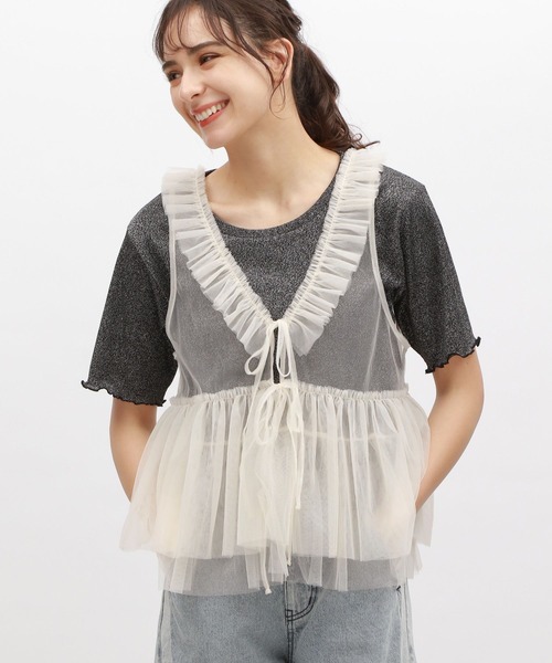 LAKOLE（ラコレ）の「チュールリボンUPベスト / 125539（ベスト・レディース・アイボリー/ブラック/グレー・FREE）」の3枚目の写真