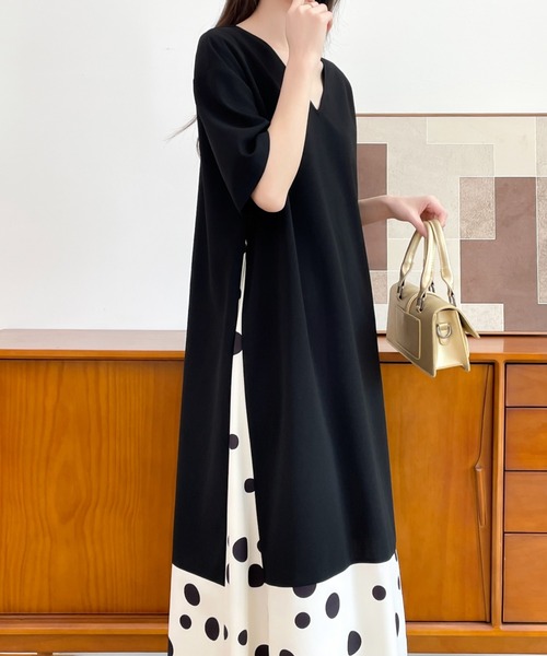 ABITOKYO(アビトーキョー)の「異素材ドット柄ドッキングカットワンピース(ワンピース・レディース・グリーン系その他/ホワイト系その他/ブラック系その他・M/L)」の18枚目の写真