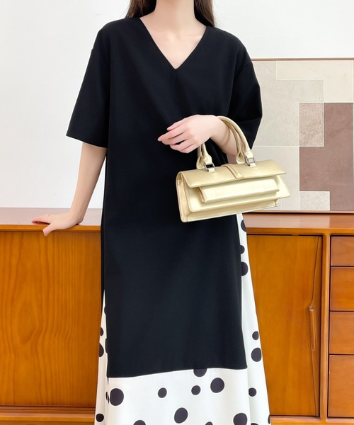 ABITOKYO(アビトーキョー)の「異素材ドット柄ドッキングカットワンピース(ワンピース・レディース・グリーン系その他/ホワイト系その他/ブラック系その他・M/L)」の17枚目の写真