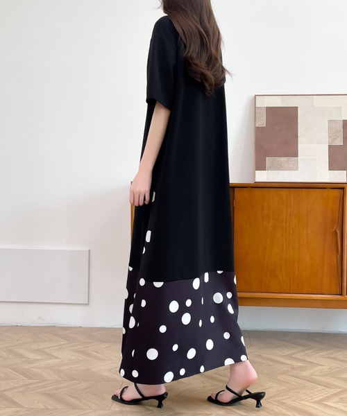 ABITOKYO(アビトーキョー)の「異素材ドット柄ドッキングカットワンピース(ワンピース・レディース・グリーン系その他/ホワイト系その他/ブラック系その他・M/L)」の6枚目の写真