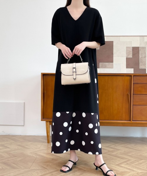 ABITOKYO(アビトーキョー)の「異素材ドット柄ドッキングカットワンピース(ワンピース・レディース・グリーン系その他/ホワイト系その他/ブラック系その他・M/L)」の20枚目の写真