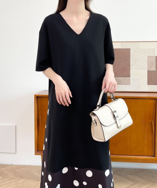 ABITOKYO(アビトーキョー)の「異素材ドット柄ドッキングカットワンピース(ワンピース・レディース・グリーン系その他/ホワイト系その他/ブラック系その他・M/L)」の22枚目の写真