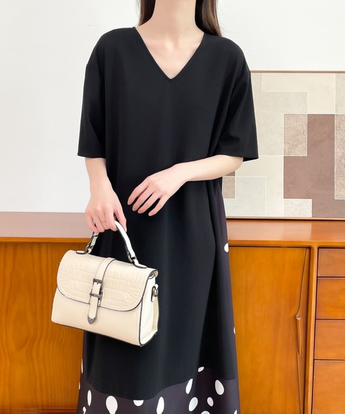 極美品【コトゥー】【COTTO】タグ付き紺色ワンピース カラードット柄 コクーンワンピース（21016403