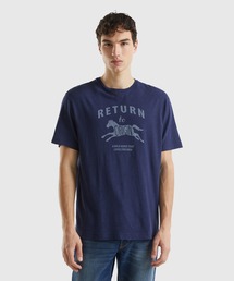 BENETTON (UNITED COLORS OF BENETTON) | リネンクルーネックフロントプリント半袖Tシャツ・カットソー(Tシャツ/カットソー)