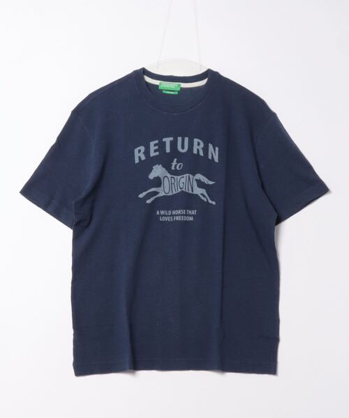 BENETTON (UNITED COLORS OF BENETTON)(ベネトンユナイテッドカラーズオブベネトン)の「リネンクルーネックフロントプリント半袖Tシャツ・カットソー(Tシャツ/カットソー・メンズ・ブラウン/ネイビー/ライトベージュ・SMALL/MEDIUM/LARGE)」の8枚目の写真