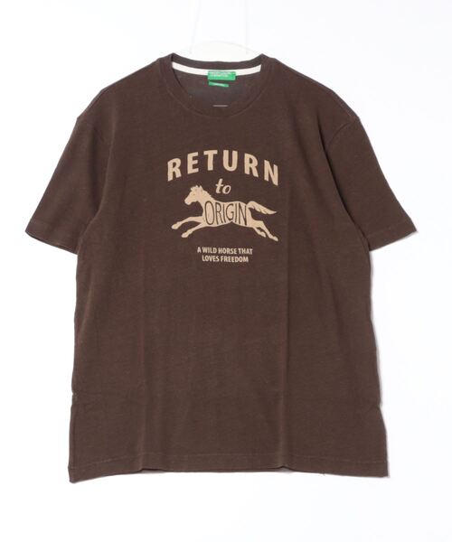 BENETTON (UNITED COLORS OF BENETTON)(ベネトンユナイテッドカラーズオブベネトン)の「リネンクルーネックフロントプリント半袖Tシャツ・カットソー(Tシャツ/カットソー・メンズ・ブラウン/ネイビー/ライトベージュ・SMALL/MEDIUM/LARGE)」の6枚目の写真