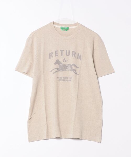 BENETTON (UNITED COLORS OF BENETTON)(ベネトンユナイテッドカラーズオブベネトン)の「リネンクルーネックフロントプリント半袖Tシャツ・カットソー(Tシャツ/カットソー・メンズ・ブラウン/ネイビー/ライトベージュ・SMALL/MEDIUM/LARGE)」の10枚目の写真