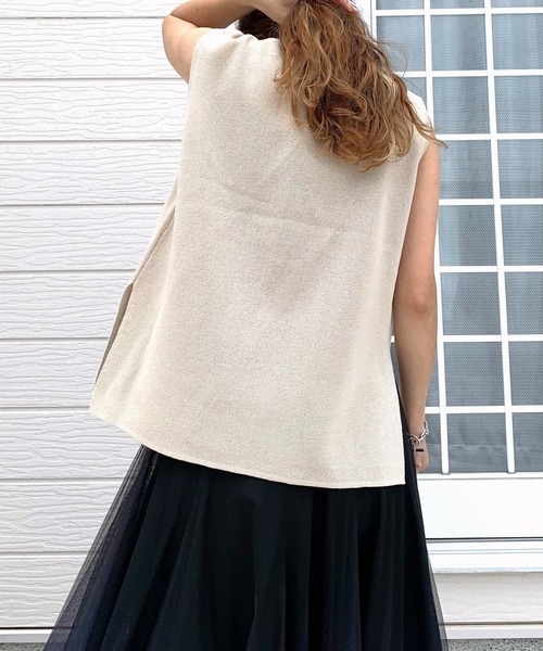 Q（キュー）の「シアーラインニット（ニット/セーター・レディース・ネイビー/グレイッシュベージュ・MEDIUM）」の14枚目の写真