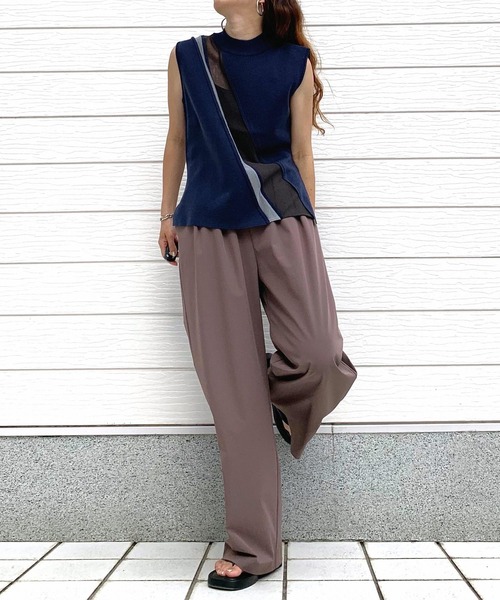 Q（キュー）の「シアーラインニット（ニット/セーター・レディース・ネイビー/グレイッシュベージュ・MEDIUM）」の15枚目の写真