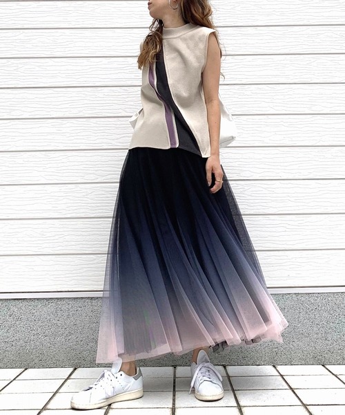 Q（キュー）の「シアーラインニット（ニット/セーター・レディース・ネイビー/グレイッシュベージュ・MEDIUM）」の16枚目の写真