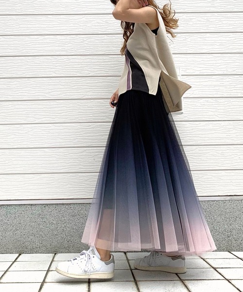 Q（キュー）の「シアーラインニット（ニット/セーター・レディース・ネイビー/グレイッシュベージュ・MEDIUM）」の17枚目の写真