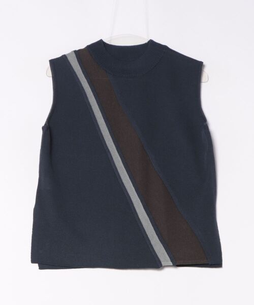 Q（キュー）の「シアーラインニット（ニット/セーター・レディース・ネイビー/グレイッシュベージュ・MEDIUM）」の18枚目の写真