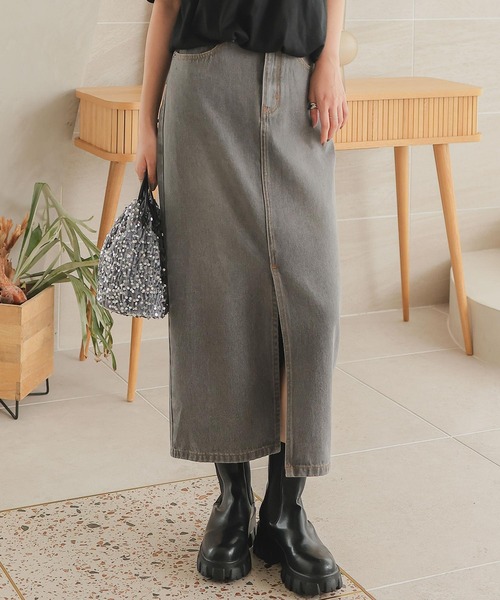 KOBE LETTUCE（コウベレタス）の「タイトスリットデニムスカート（デニムスカート・レディース・ブルー/グレー・S/L/M）」の3枚目の写真