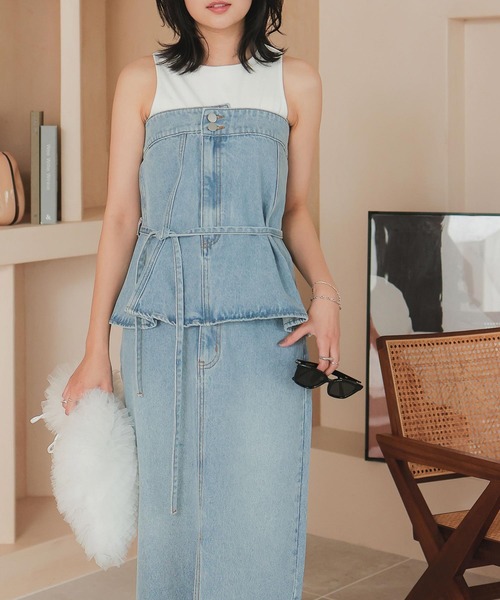 KOBE LETTUCE（コウベレタス）の「タイトスリットデニムスカート（デニムスカート・レディース・ブルー/グレー・S/L/M）」の6枚目の写真