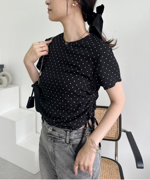 one after another NICE CLAUP(ワンアフターアナザーナイスクラップ)の「サイドドロストT/WEB限定アイテム(Tシャツ/カットソー・レディース・ブラック/アイボリー/ピンク・FREE)」の1枚目の写真