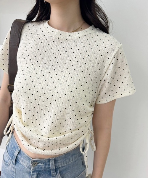 one after another NICE CLAUP(ワンアフターアナザーナイスクラップ)の「サイドドロストT/WEB限定アイテム(Tシャツ/カットソー・レディース・ブラック/アイボリー/ピンク・FREE)」の5枚目の写真