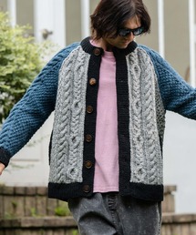 mcg3489-【HIMALAYAN CLIMBERS HAND-KNIT】手編み色切り替えクルーカーディガン