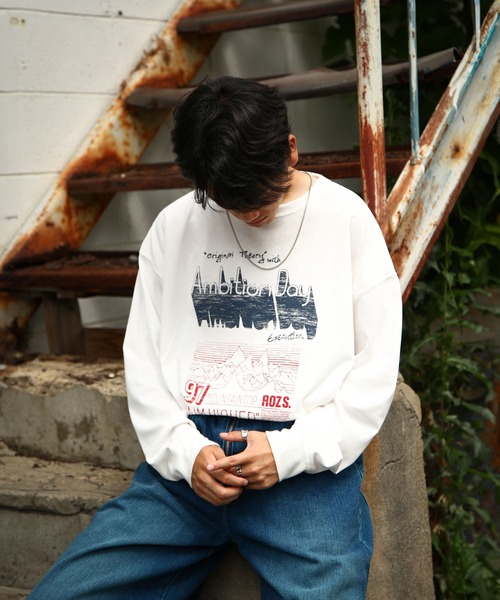 ZIP FIVE(ジップファイブ)の「【ZIP FIVE】 フォトグラフィック プリント ルーズシルエット 長袖 Tシャツ / ロンT(Tシャツ/カットソー・メンズ・ホワイト×ブラック/ホワイト×ブルー/ホワイト系3/ホワイト系2/ホワイト系1/ホワイト系・LARGE/MEDIUM)」の1枚目の写真