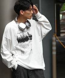 【ZIP FIVE】 フォトグラフィック プリント ルーズシルエット 長袖 Tシャツ / ロンT