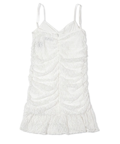 UGLY SHADOW（アグリーシャドウ）の「韓国ブランド Uglyshadow アグリーシャドウ TIE SHIRRING LACE DRESS タイ付きワンピース シャーリングワンピース キャミワンピ キャミソールワンピース レースワンピース 袖なしワンピース ノースリーブ スリーブレス 韓国ファッション 韓国ストリート ストリートファッション（ワンピース・レディース・ホワイト/ブラック・S）」の10枚目の写真