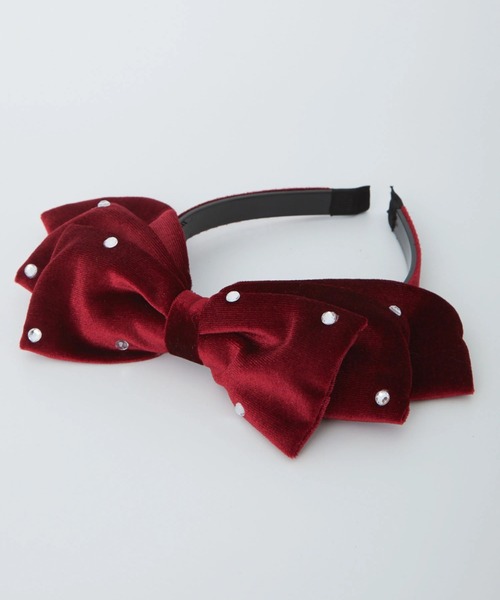 Ank Rouge（アンクルージュ）の「キラキラビジューベロアリボンカチューシャ（カチューシャ・レディース・ブラック/ライトブルー/レッド/ホワイト・FREE）」の4枚目の写真