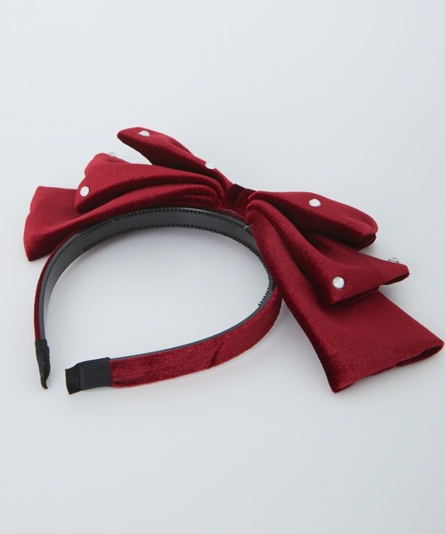 Ank Rouge（アンクルージュ）の「キラキラビジューベロアリボンカチューシャ（カチューシャ・レディース・ブラック/ライトブルー/レッド/ホワイト・FREE）」の5枚目の写真