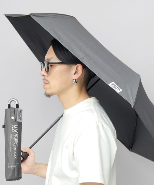 晴雨兼用 折り畳み（手元折）カラビナ メンズ日傘（グレー・ライト