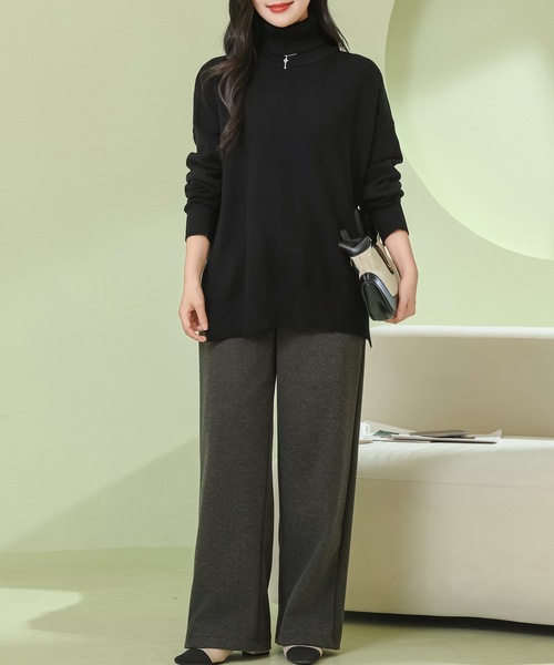 Lace Ladies（レースレディース）の「サイド スリット タートルネック 長袖 ニット プルオーバー（ニット/セーター・レディース・ベージュ/ブラック/グリーン/グレー・M）」の5枚目の写真
