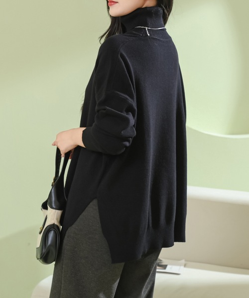 Lace Ladies（レースレディース）の「サイド スリット タートルネック 長袖 ニット プルオーバー（ニット/セーター・レディース・ベージュ/ブラック/グリーン/グレー・M）」の8枚目の写真
