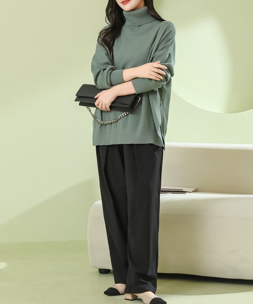 Lace Ladies（レースレディース）の「サイド スリット タートルネック 長袖 ニット プルオーバー（ニット/セーター・レディース・ベージュ/ブラック/グリーン/グレー・M）」の11枚目の写真