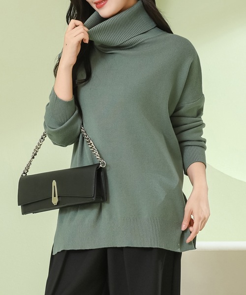 Lace Ladies（レースレディース）の「サイド スリット タートルネック 長袖 ニット プルオーバー（ニット/セーター・レディース・ベージュ/ブラック/グリーン/グレー・M）」の12枚目の写真