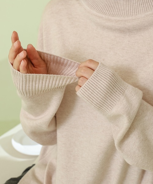 セール】サイド スリット タートルネック 長袖 ニット プルオーバー