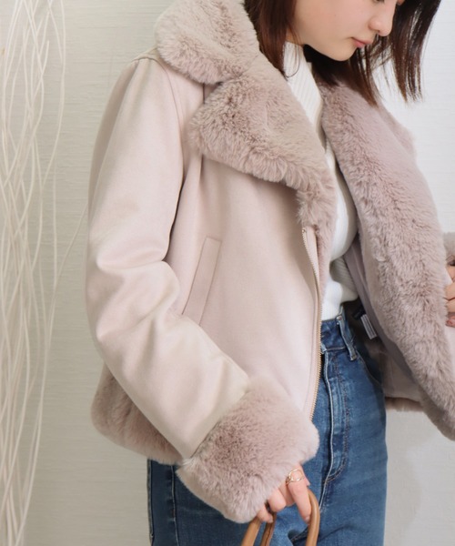 libelle more（リベル モア）の「スウェードポンチエコファー付きライダースジャケット（ライダースジャケット・レディース・ピンク/アイボリー/グレー/ベージュ/モカ・L/M）」の22枚目の写真