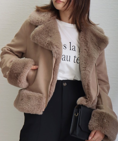 スウェードポンチエコファー付きライダースジャケット（ライダース