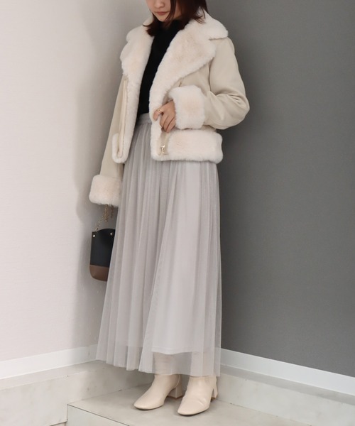 libelle more（リベル モア）の「スウェードポンチエコファー付きライダースジャケット（ライダースジャケット・レディース・ピンク/アイボリー/グレー/ベージュ/モカ・L/M）」の6枚目の写真