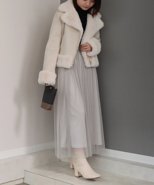 libelle more（リベル モア）の「スウェードポンチエコファー付きライダースジャケット（ライダースジャケット・レディース・ピンク/アイボリー/グレー/ベージュ/モカ・L/M）」の7枚目の写真