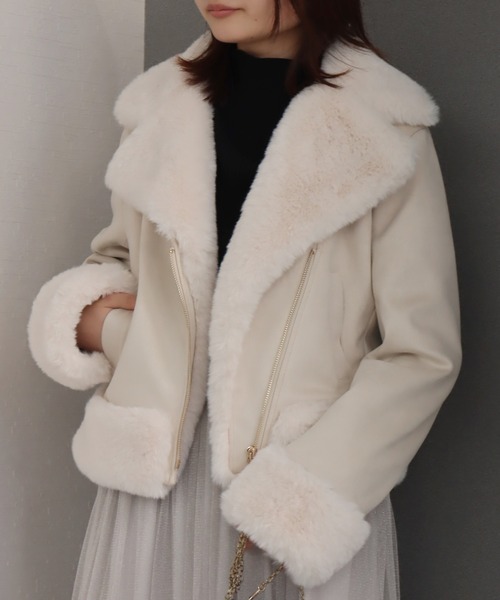 libelle more（リベル モア）の「スウェードポンチエコファー付きライダースジャケット（ライダースジャケット・レディース・ピンク/アイボリー/グレー/ベージュ/モカ・L/M）」の8枚目の写真