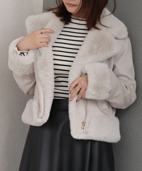 libelle more（リベル モア）の「スウェードポンチエコファー付きライダースジャケット（ライダースジャケット・レディース・ピンク/アイボリー/グレー/ベージュ/モカ・L/M）」の14枚目の写真