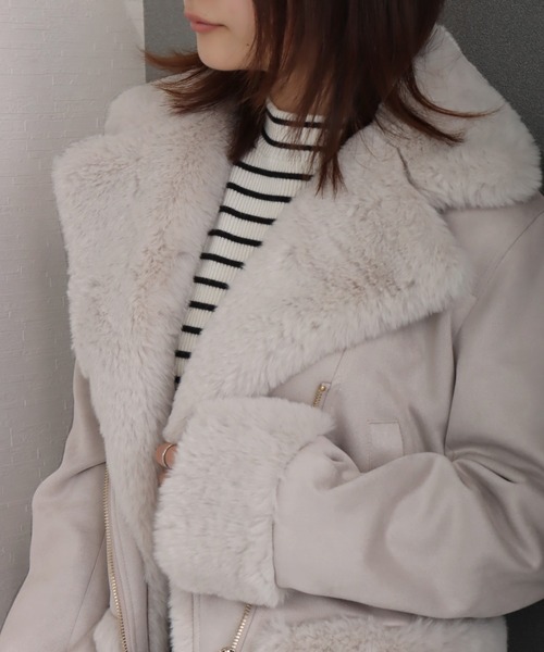 libelle more（リベル モア）の「スウェードポンチエコファー付きライダースジャケット（ライダースジャケット・レディース・ピンク/アイボリー/グレー/ベージュ/モカ・L/M）」の16枚目の写真