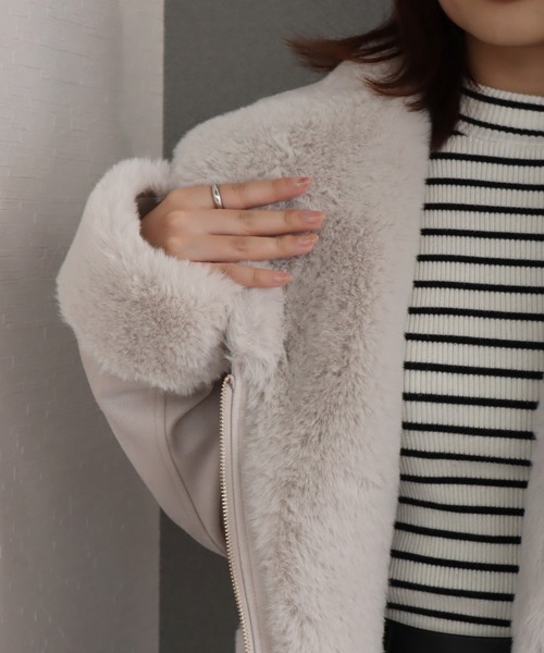 libelle more（リベル モア）の「スウェードポンチエコファー付きライダースジャケット（ライダースジャケット・レディース・ピンク/アイボリー/グレー/ベージュ/モカ・L/M）」の13枚目の写真