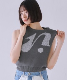 ロゴ エンブロイダリー 刺繍 ニットベスト ノースリーブ スリーブレス