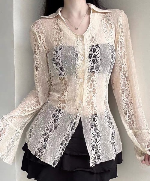 ブラウス シャツ A'GEM/9 × .kom「NOVESSEL/ノベセル」シアーデザインシャツ レディース A'GEM/9 × .kom『NOVESSEL/ノベセル』シアーデザインシャツ