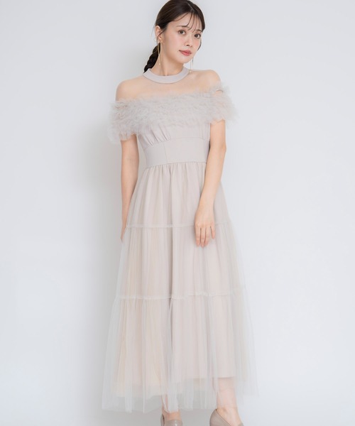 Noela ノエラ　ケープチュールフリルドレス Noela ノエラ ケープチュールフリルドレス ブラック/S｜結婚式