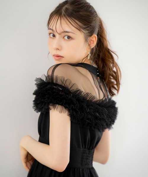 Noela ノエラ　ケープチュールフリルドレス Noela ノエラ ケープチュールフリルドレス ブラック/S｜結婚式