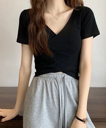 フロントクロス ショート丈 スリムTシャツ ミニ丈