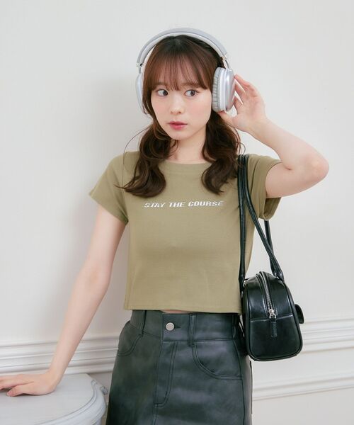 ems excite（エムズエキサイト）の「3DロゴプリントテレコCT（Tシャツ/カットソー・レディース・グリーン/チャコールグレー/オフホワイト・FREE）」の4枚目の写真