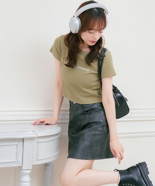 ems excite（エムズエキサイト）の「3DロゴプリントテレコCT（Tシャツ/カットソー・レディース・グリーン/チャコールグレー/オフホワイト・FREE）」の5枚目の写真