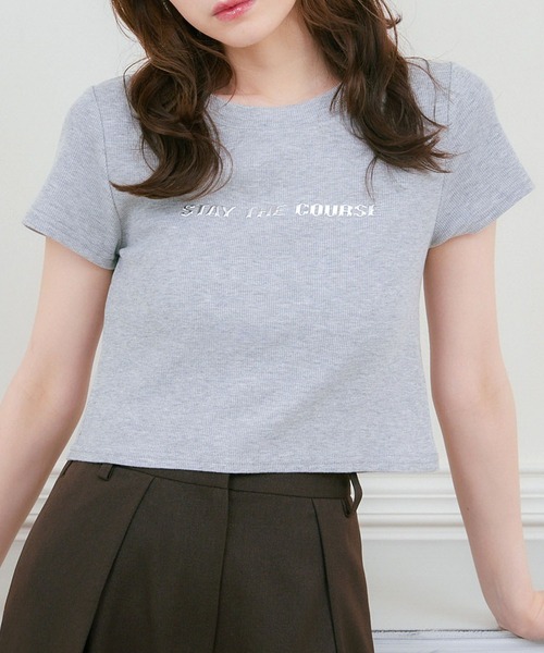 ems excite（エムズエキサイト）の「3DロゴプリントテレコCT（Tシャツ/カットソー・レディース・グリーン/チャコールグレー/オフホワイト・FREE）」の2枚目の写真