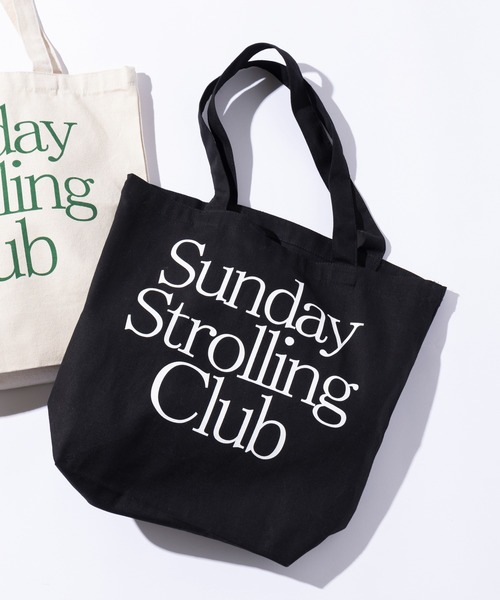 MAISON CLUB(メゾンクラブ)の「【MAISON CLUB】Sunday Strolling Club / プリントロゴ キャンバストートバック A4収納可能(トートバッグ・メンズ・アイボリー/ブラック・FREE)」の2枚目の写真