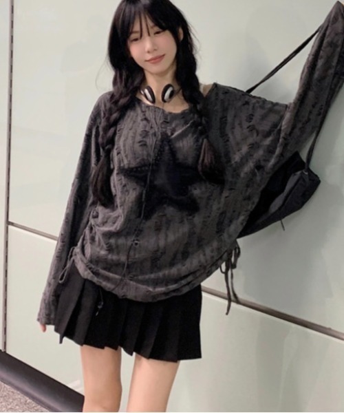 LADY LIKE(レディライク)の「星型チュールサイド絞りダメージ加工トップス(Tシャツ/カットソー・レディース・ホワイト/ダークグレー・M)」の8枚目の写真